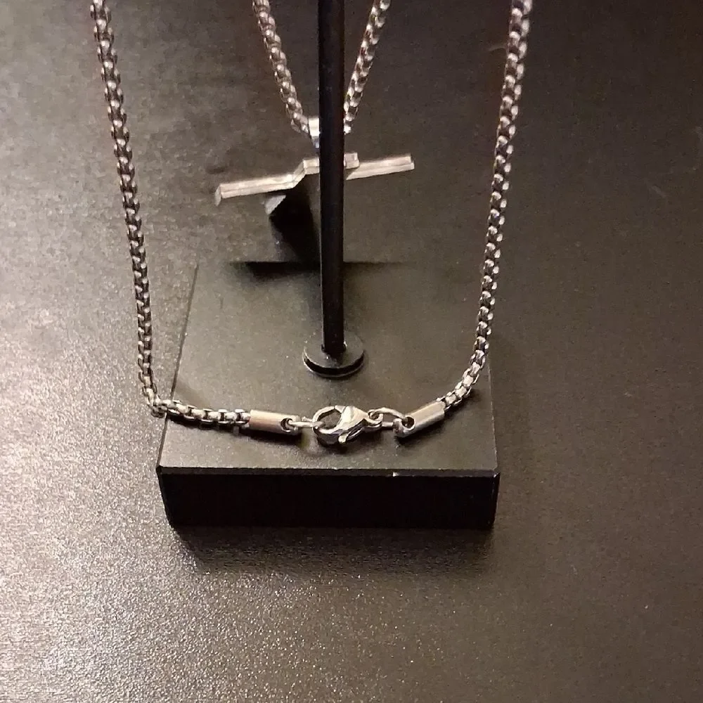 New Black‎ And Silver Cross On A Stainless Steel Curb Chain